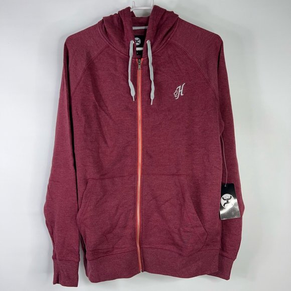 Hooey Mens Maverick Hoodie Sweatshirt Burgundy Heathered Pockets Full Zip S New - Picture 1 of 12